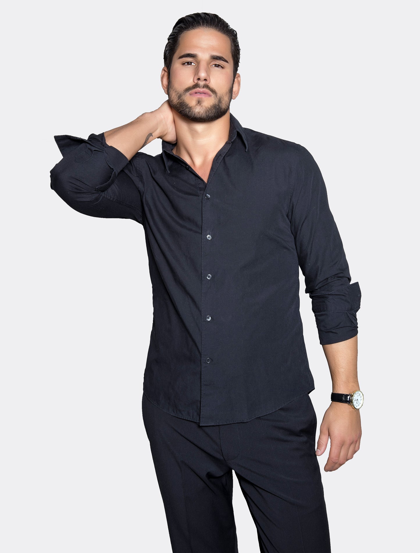 Camisa Liquid Sense Antiarrugas Negro Manga Larga